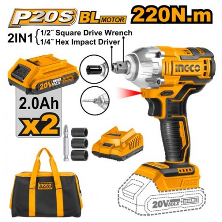 Гайковёрт аккумуляторный ударный Li-Ion 20V/2*2A  INGCO...
