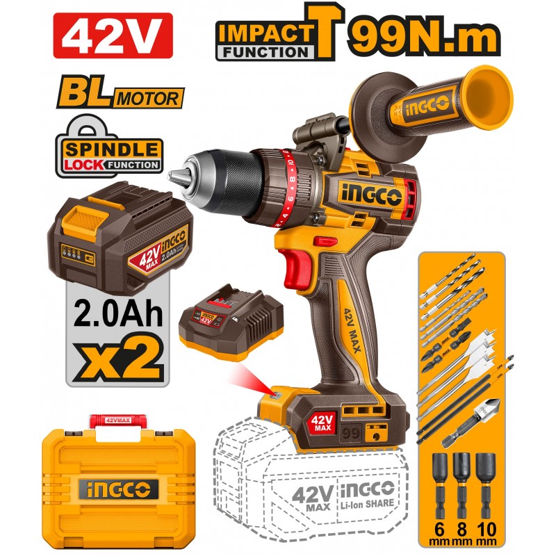 Шуруповёрт аккумуляторный ударный INGCO CIDLI429982